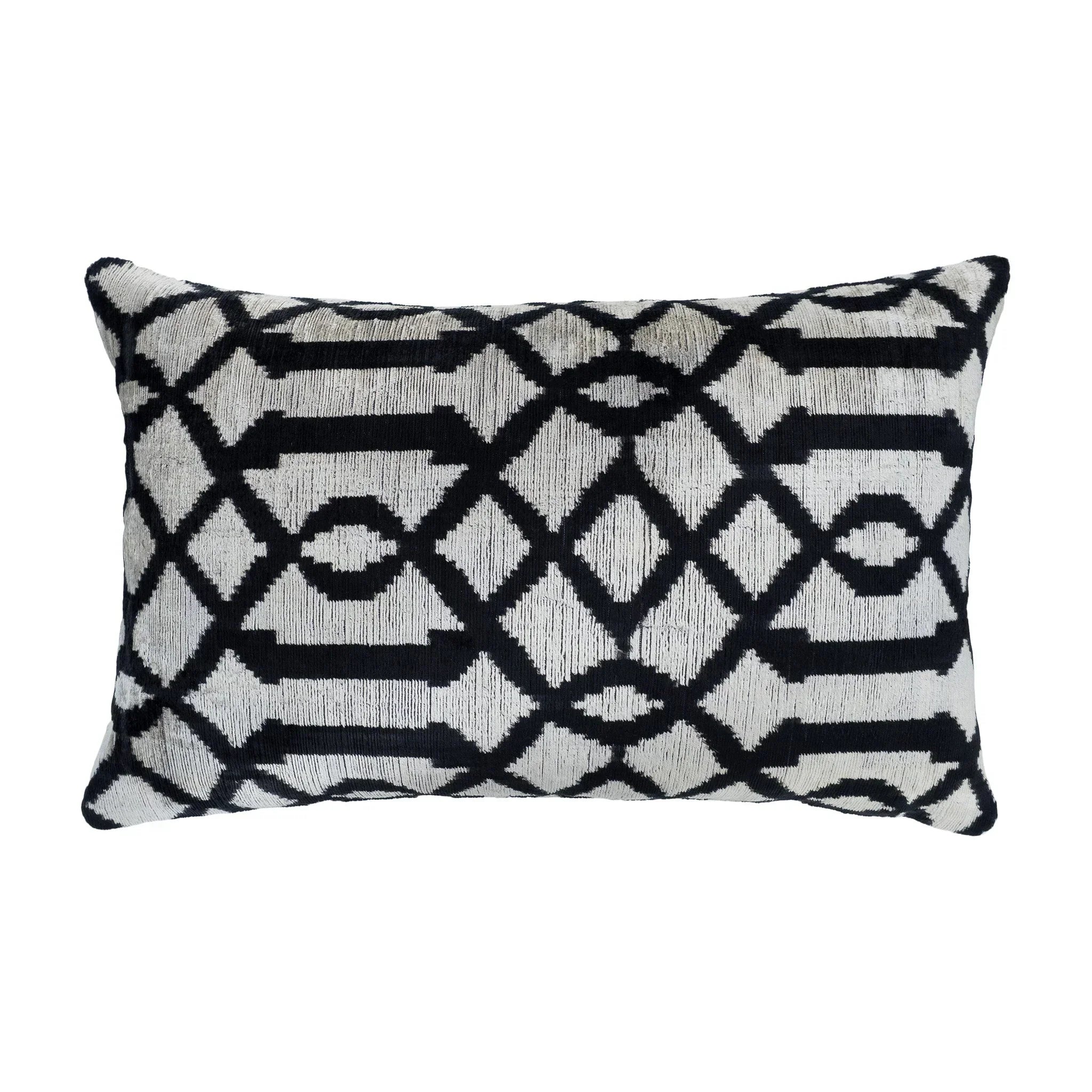 Venezia Silk Velvet Ikat Throw Pillow Cover X 24, front view - House Of Avana