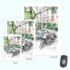 Vespa Scooter and Toyota Celica, Classic Car, Street Scene, Print, detail shot - House Of Avana