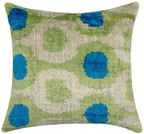Vibrant 16x16 Handmade Ikat Silk Velvet Pillow with Premium Down Feather Insert by Canvello – Lively Green and Blue Hues Canvello
