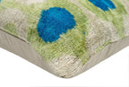 Vibrant 16x16 Handmade Ikat Silk Velvet Pillow with Premium Down Feather Insert by Canvello – Lively Green and Blue Hues Canvello