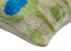 Vibrant 16x16 Handmade Ikat Silk Velvet Pillow with Premium Down Feather Insert by Canvello – Lively Green and Blue Hues Canvello