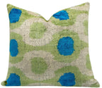 Vibrant 16x16 Handmade Ikat Silk Velvet Pillow with Premium Down Feather Insert by Canvello – Lively Green and Blue Hues Canvello