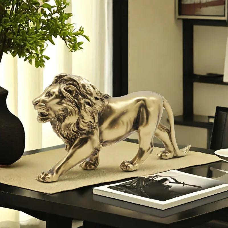 Vintage-Inspired Bronze Lion Sculpture - Resin Art Collectible for Successful Entrepreneurs, Perfect for Bar, Office & Bedroom Decor, Lion Wall Decor House Of Avana