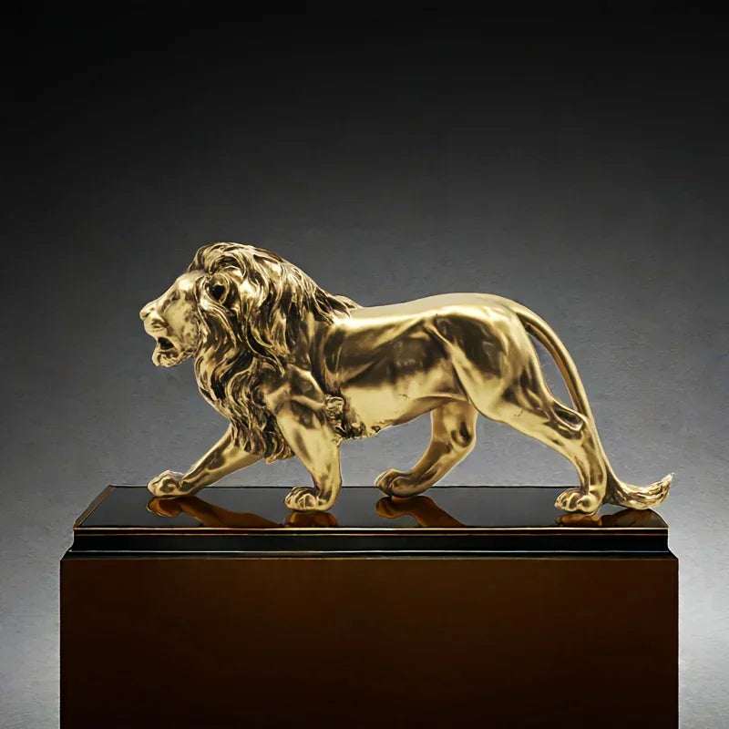 Vintage-Inspired Bronze Lion Sculpture - Resin Art Collectible for Successful Entrepreneurs, Perfect for Bar, Office & Bedroom Decor, Lion Wall Decor House Of Avana