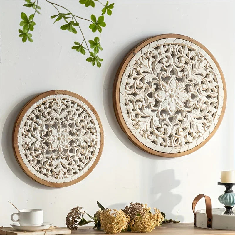 [Vintage-Inspired] White Wooden Wall Hanging | Vintage-Inspired | Floral Design | Removable & Reusable | Living Room and Entrance Decoration House Of Avana