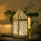 Metal Moroccan candlesticks in gold finish, intricate design - House of Avana