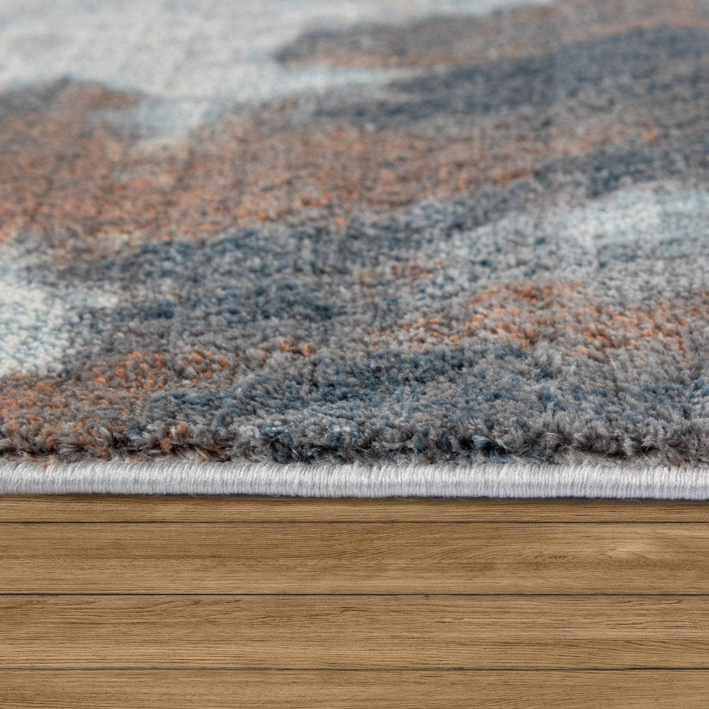 Vintage Rug Low-pile Abstract Pattern in Brown Cream, back view - House Of Avana