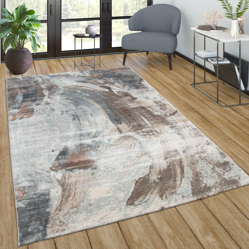 Vintage Rug Low-pile Abstract Pattern in Brown Cream, front view - House Of Avana