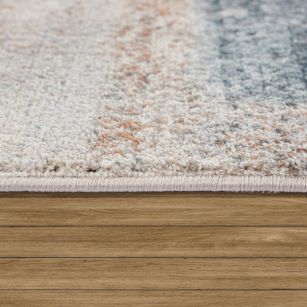 Vintage Rug Low-Pile Abstract Pattern In Orange Blue RugYourHome