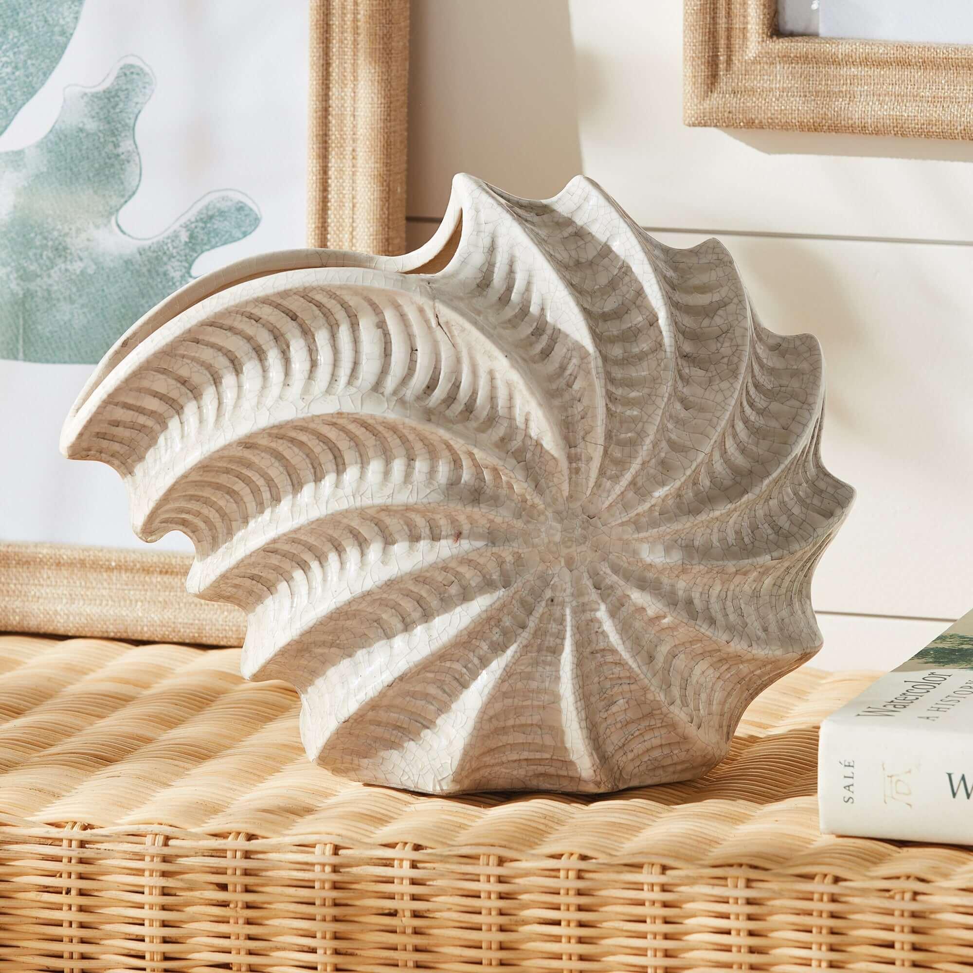 Vintage Coastal Shell Vase with Crackle Glaze Vintage Shopper