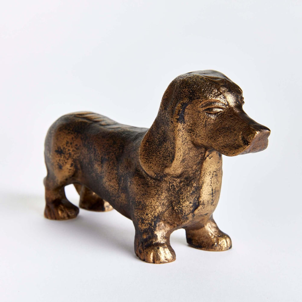 Vintage Metal Dachshund Sculpture in Bronze Vintage Shopper