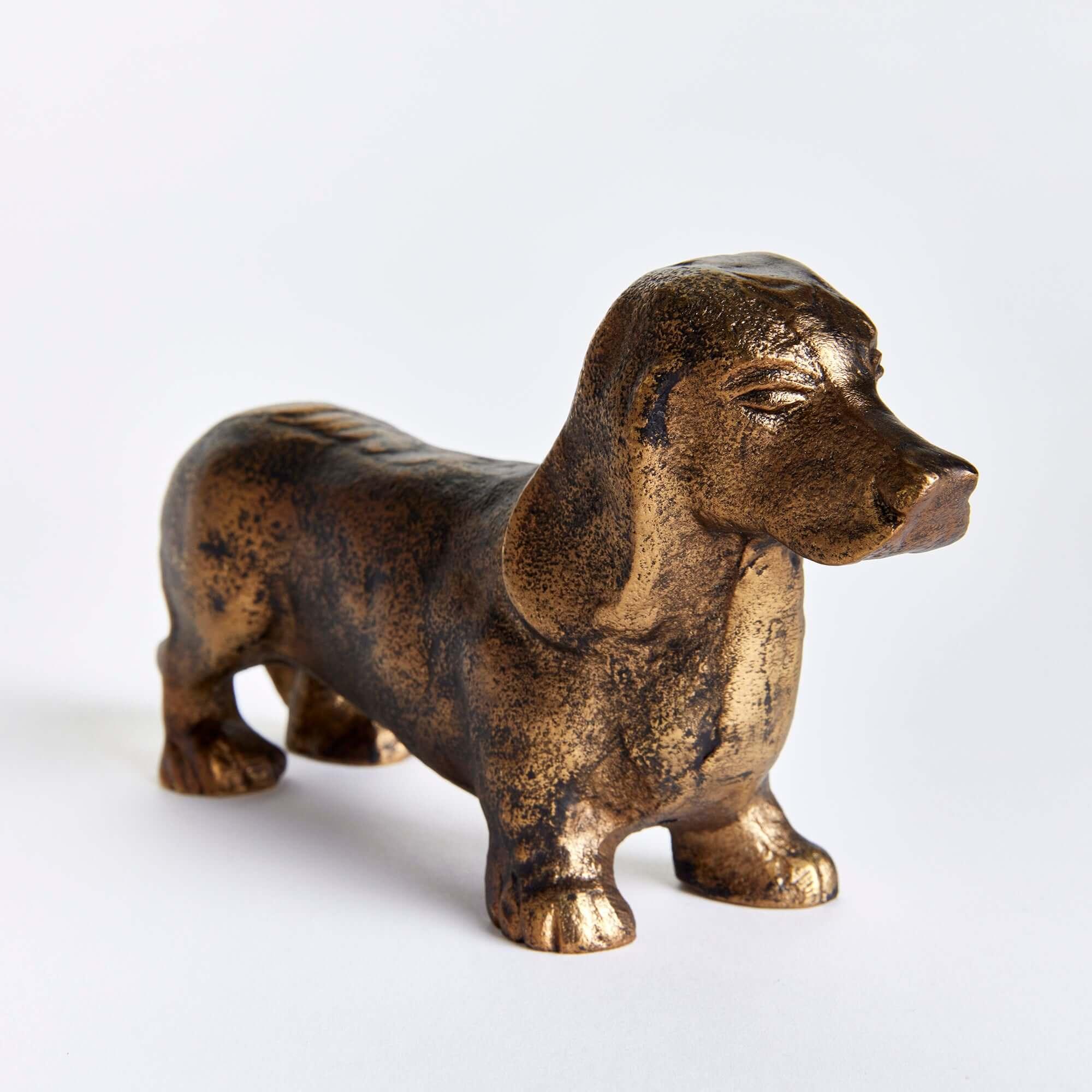 Vintage Metal Dachshund Sculpture in Bronze Vintage Shopper