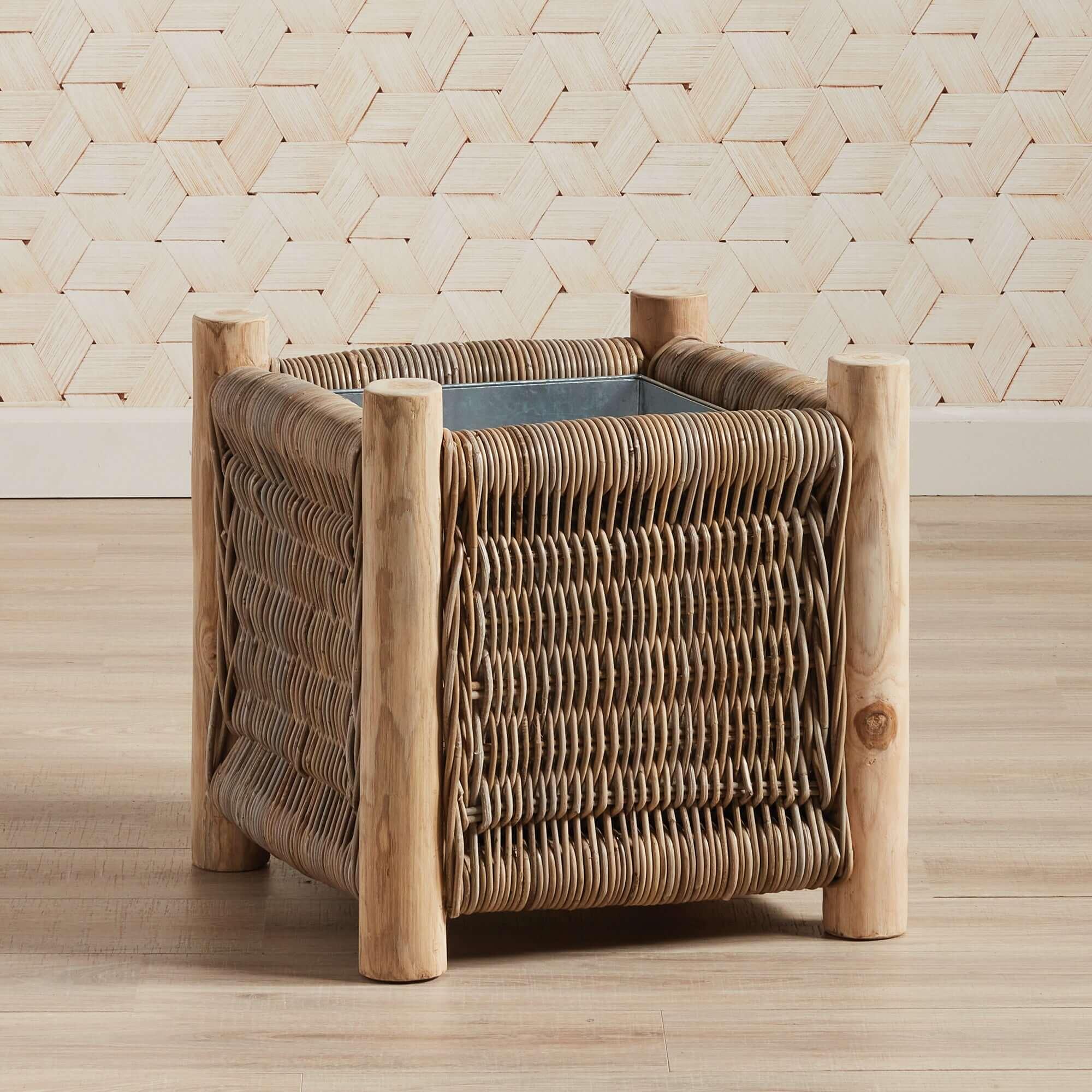 Vintage Rattan Planter with Teak Legs Vintage Shopper