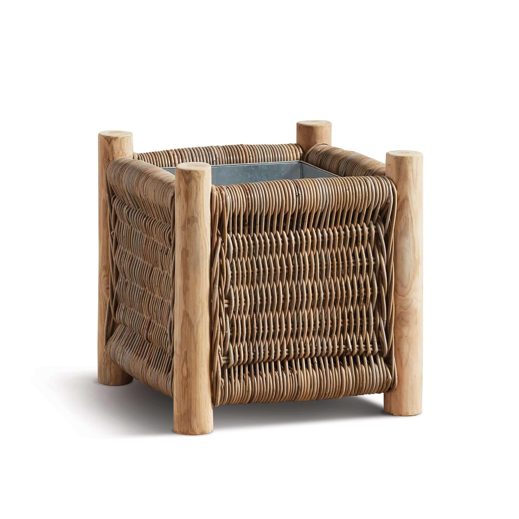 Vintage Rattan Planter with Teak Legs Vintage Shopper