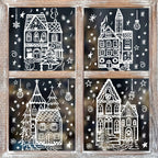 4 Sheets Christmas Window Stickers - Snowhouse & Snowflake Designs, Reusable Plastic Holiday Decorations for Glass Surfaces, Semi-Matte Finish, Perfect for Festive Party Decor, Christmas Decorations, Christmas Window Cling, C House Of Avana [[SKU:HOA-XMS-028]]