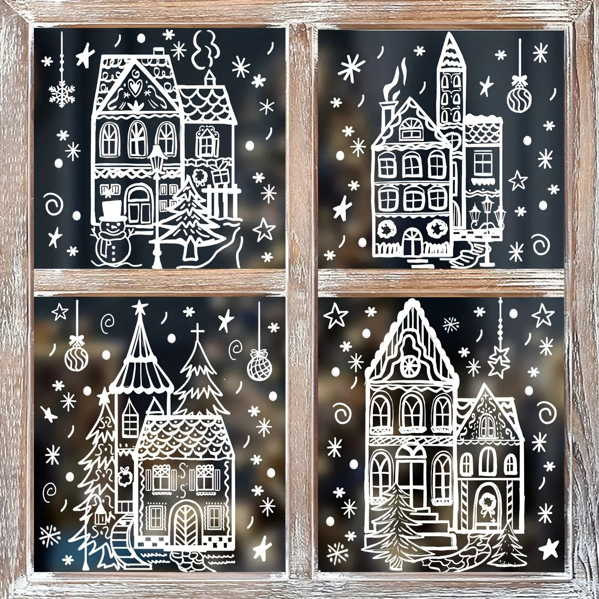 4 Sheets Christmas Window Stickers - Snowhouse & Snowflake Designs, Reusable Plastic Holiday Decorations for Glass Surfaces, Semi-Matte Finish, Perfect for Festive Party Decor, Christmas Decorations, Christmas Window Cling, C House Of Avana [[SKU:HOA-XMS-028]]
