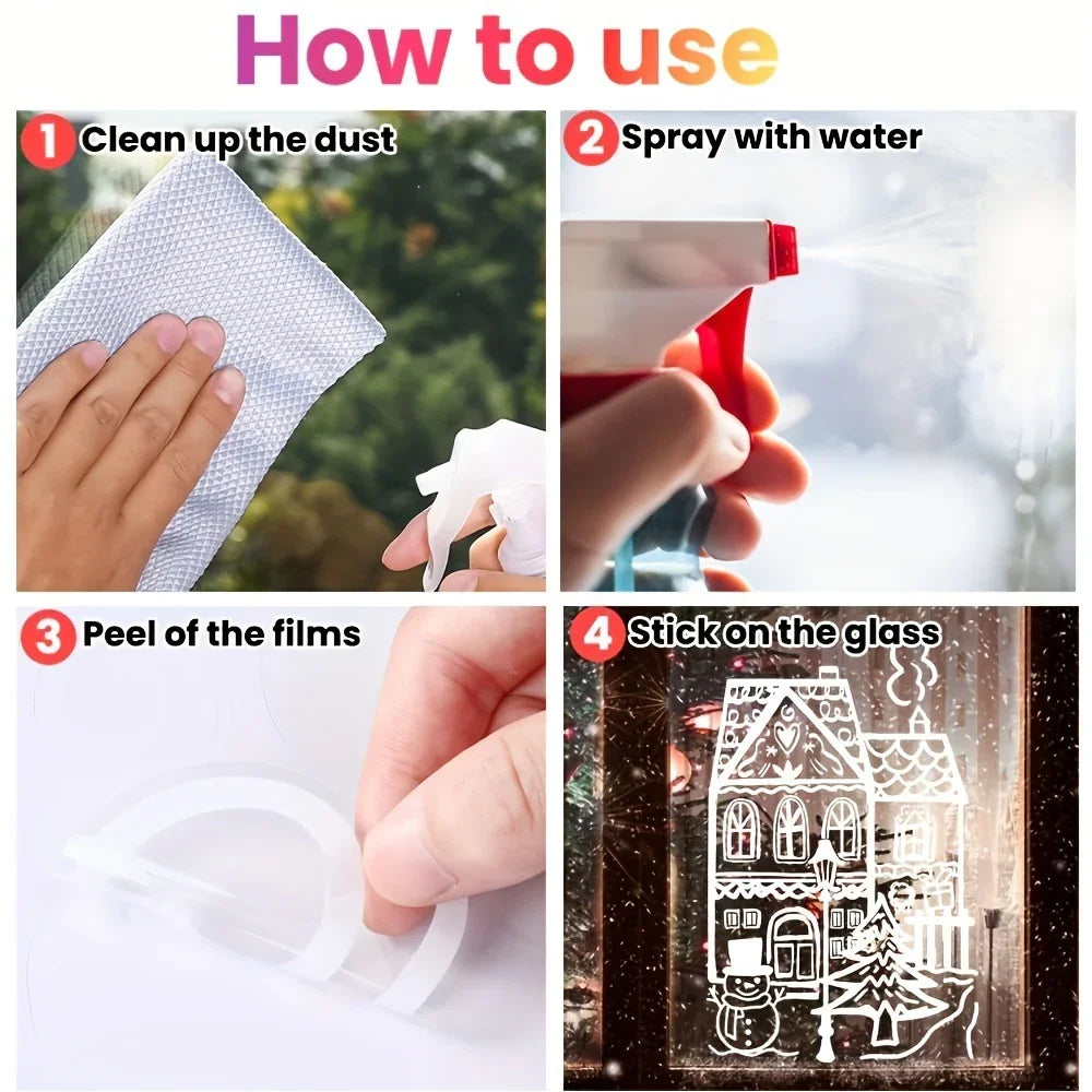 4 Sheets Christmas Window Stickers - Snowhouse & Snowflake Designs, Reusable Plastic Holiday Decorations for Glass Surfaces, Semi-Matte Finish, Perfect for Festive Party Decor, Christmas Decorations, Christmas Window Cling, C House Of Avana [[SKU:HOA-XMS-028]]