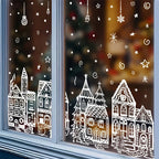 4 Sheets Christmas Window Stickers - Snowhouse & Snowflake Designs, Reusable Plastic Holiday Decorations for Glass Surfaces, Semi-Matte Finish, Perfect for Festive Party Decor, Christmas Decorations, Christmas Window Cling, C House Of Avana [[SKU:HOA-XMS-028]]