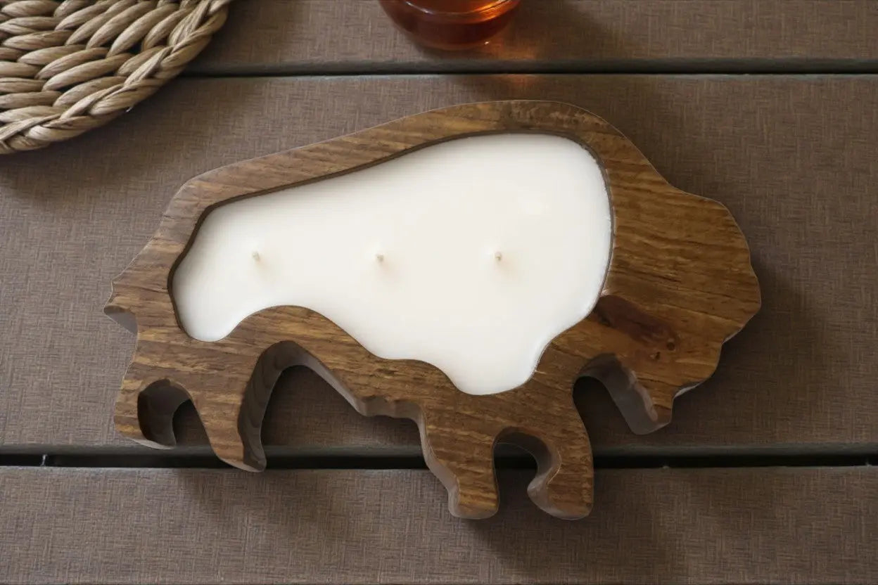 Bison or Buffalo Candle in Hand-Carved Bowl | Organic Soy Candle Luxxe Candles