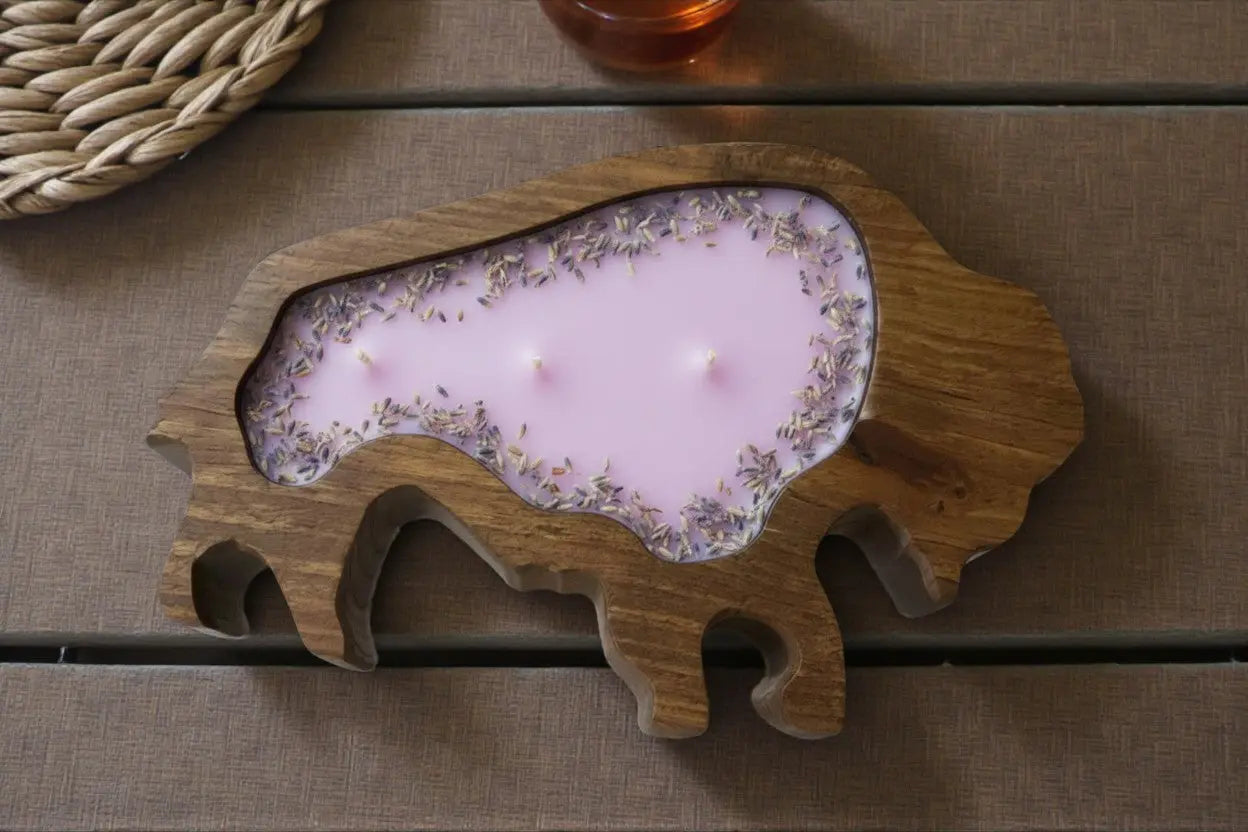 Bison or Buffalo Candle in Hand-Carved Bowl | Organic Soy Candle Luxxe Candles