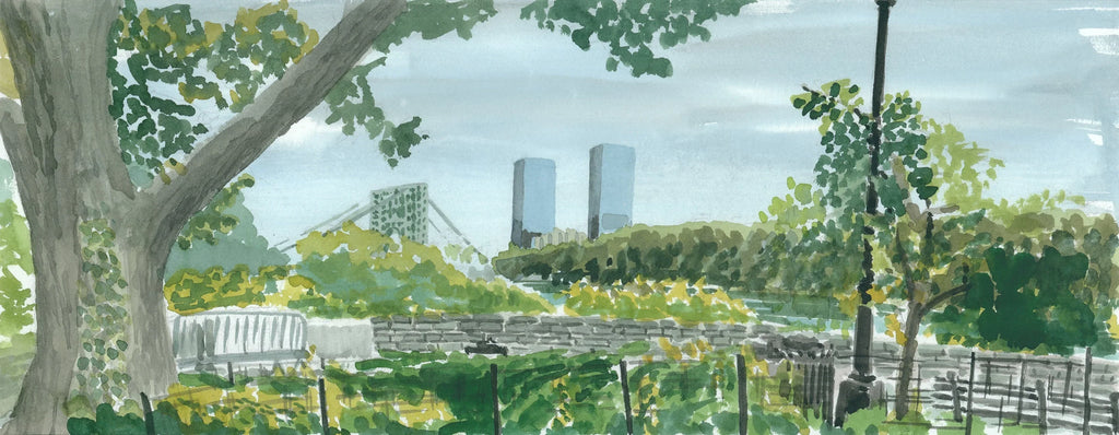 Towers Across the Way, Fort Lee and GWB from Fort Tryon, Cloisters, Plein Air, Hudson River, River Scene