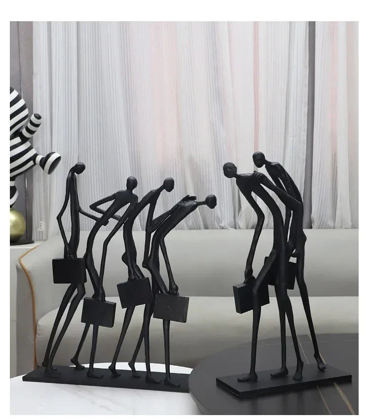Abstract Statue - Modern Black Pedestal | Metal Figure Sculpture | room setting | Abstract home decor | House of Avana