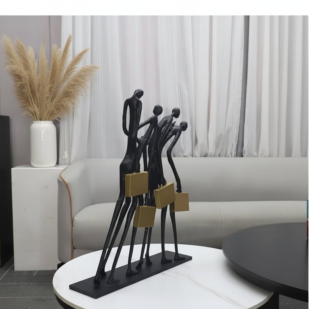 Abstract Statue - Modern Black Pedestal | Metal Figure Sculpture | overhead view | Abstract home decor | House of Avana