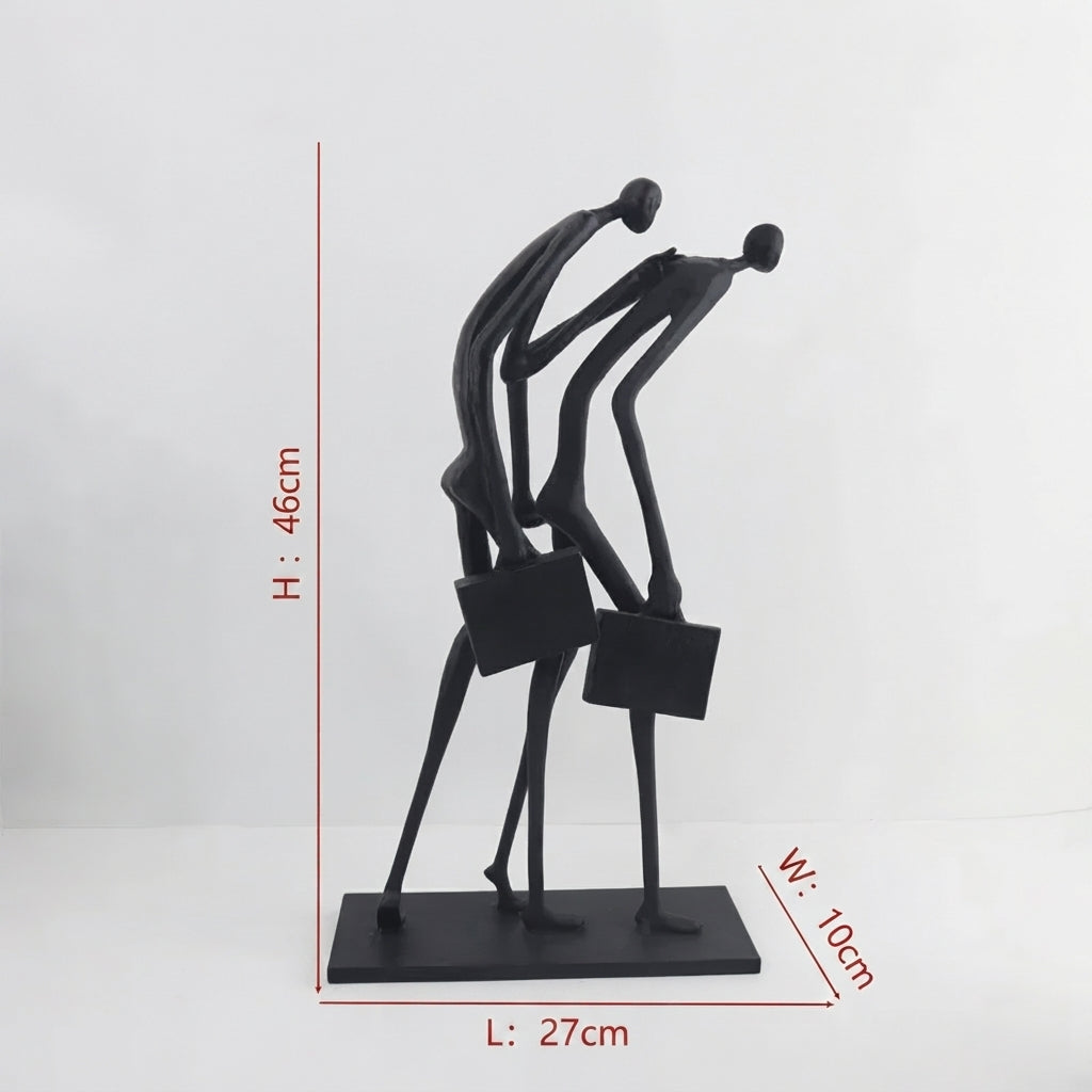 Walking Figures Sculpture with Gold Briefcases