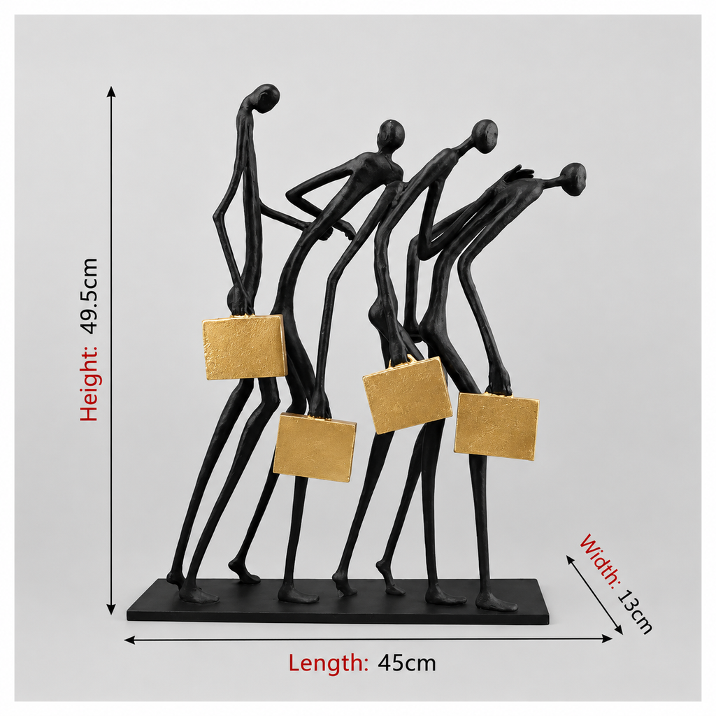 Walking Figures Sculpture with Gold Briefcases