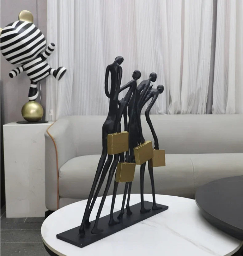 Abstract Statue - Modern Black Pedestal | Metal Figure Sculpture | back view | Abstract home decor | House of Avana
