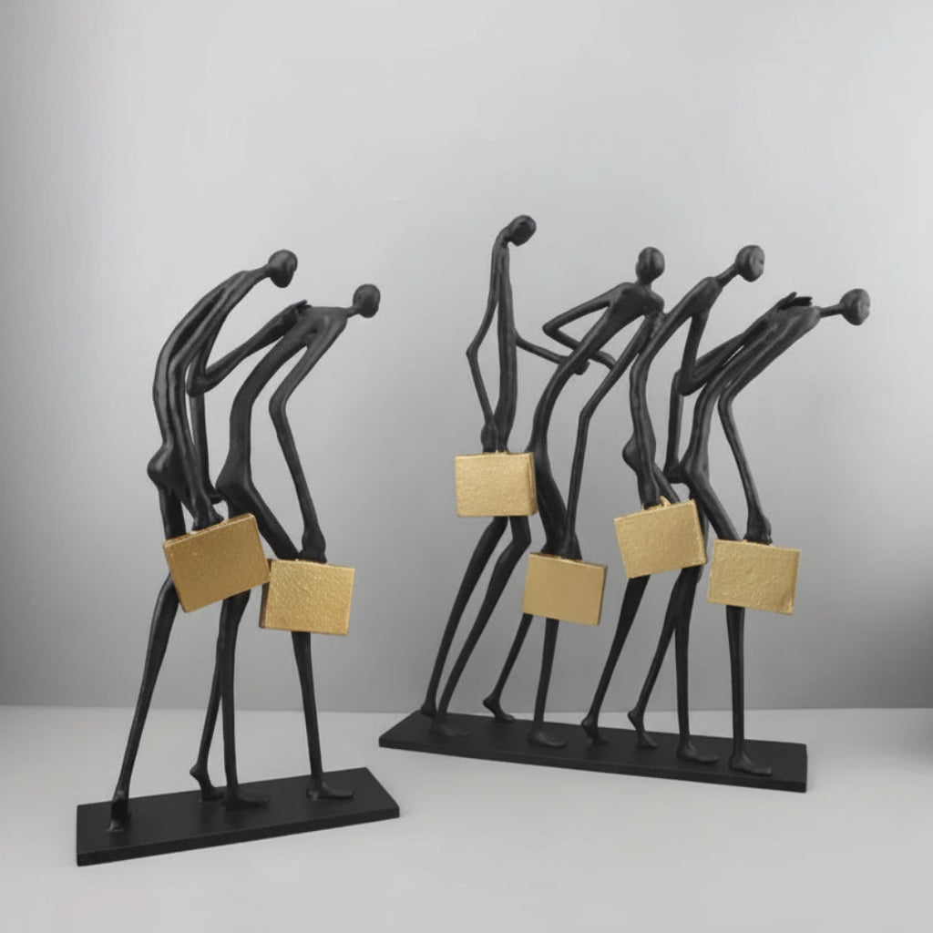 Abstract Statue - Modern Black Pedestal | Metal Figure Sculpture | angle view | Abstract home decor | House of Avana