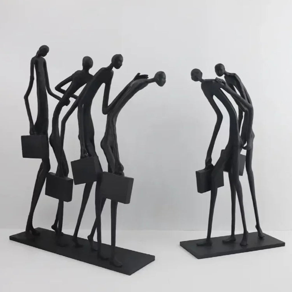 Abstract Statue - Modern Black Pedestal | Metal Figure Sculpture | close-up | Abstract home decor | House of Avana