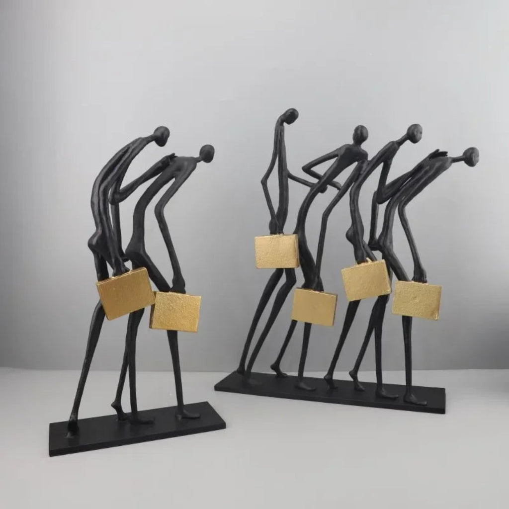 Abstract Statue - Modern Black Pedestal | Metal Figure Sculpture | front view | Abstract home decor | House of Avana