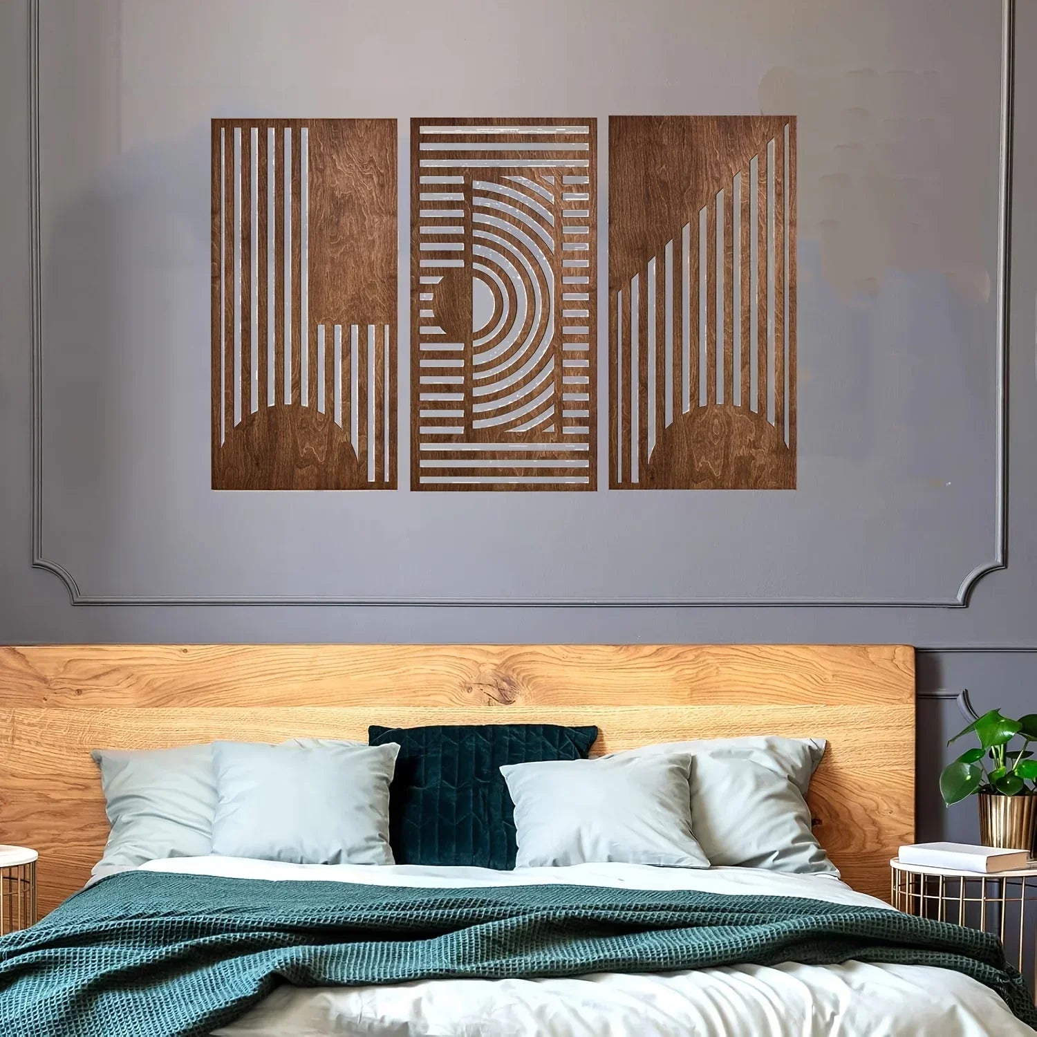 Wall Art - Abstract Geometric Wood, back view - House Of Avana