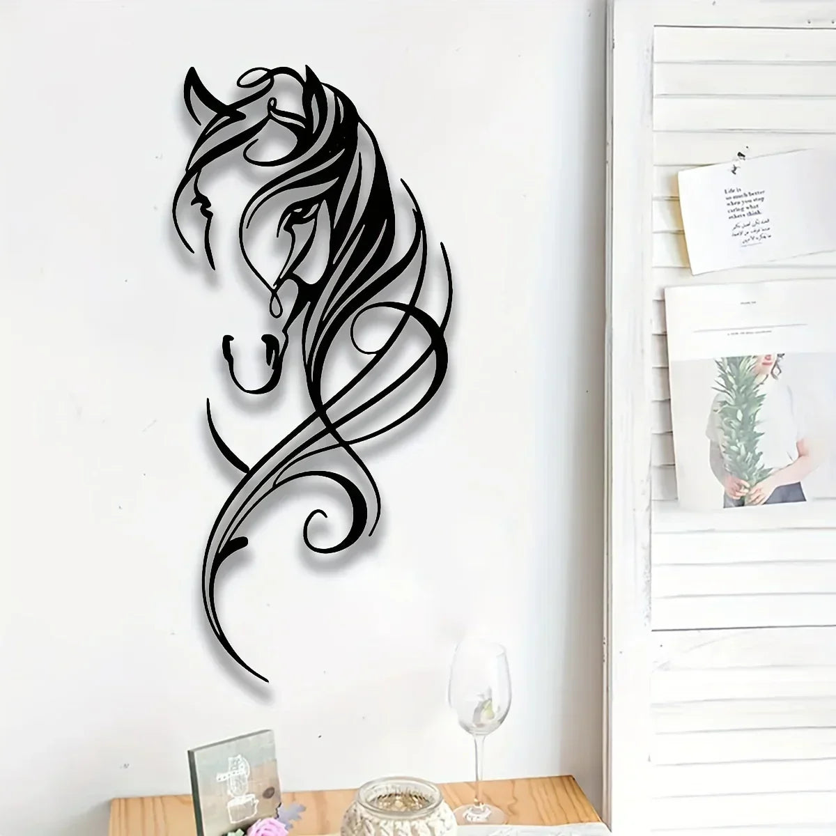 Vintage-inspired Abstract Horse Wall Art Decor, back view - House Of Avana