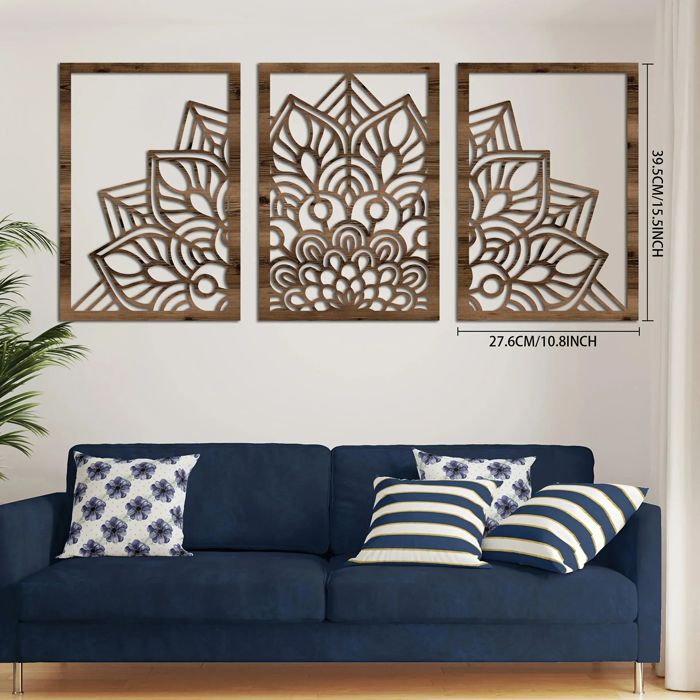 Wall Art - Brown Wood Mandala Panel, side view - House Of Avana