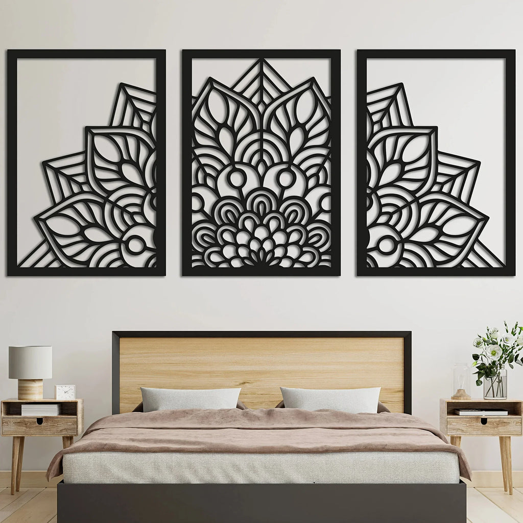 Wall Art - Brown Wood Mandala Panel, top view - House Of Avana