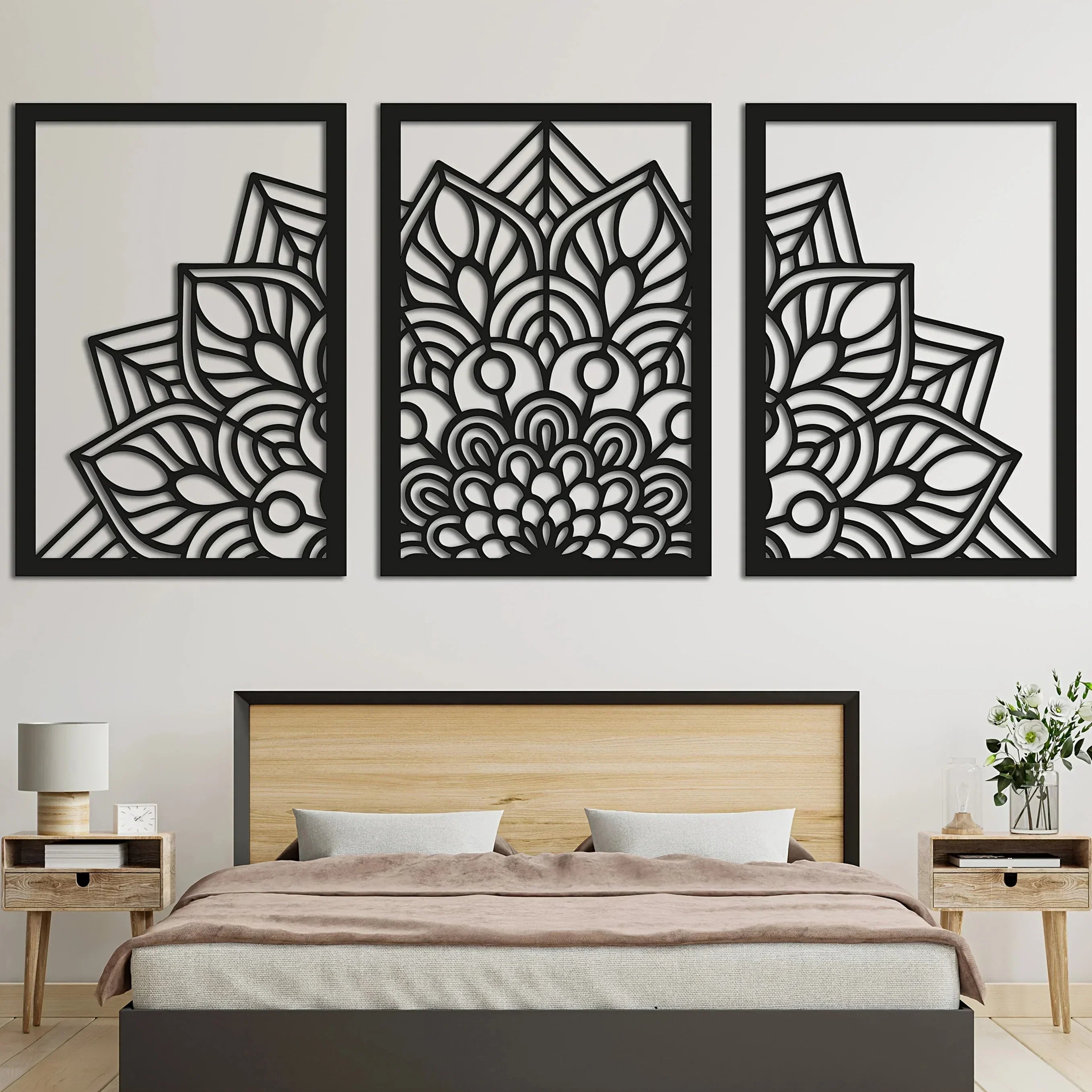 Wall Art - Brown Wood Mandala Panel, top view - House Of Avana