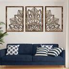Wall Art - Brown Wood Mandala Panel, front view - House Of Avana