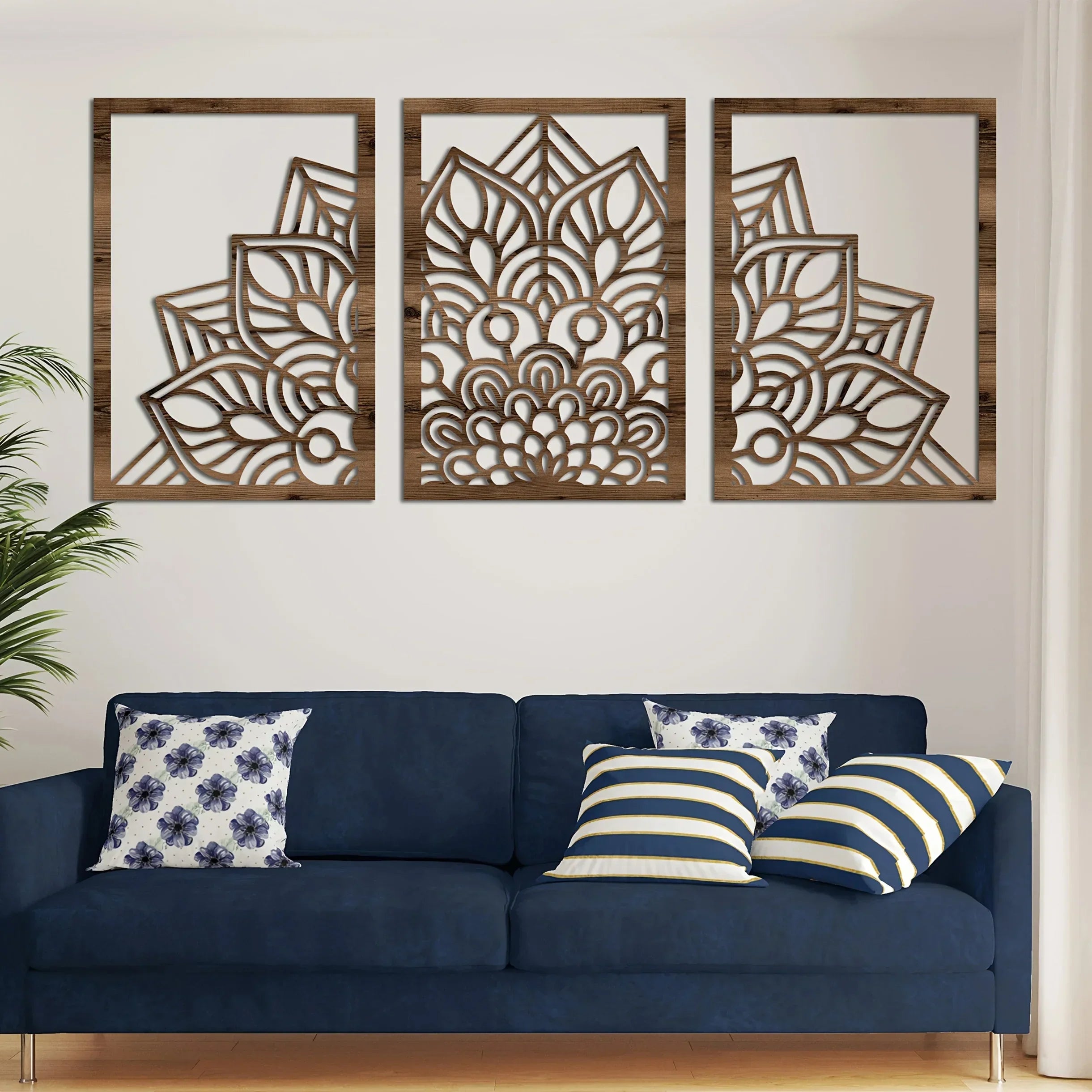 Wall Art - Brown Wood Mandala Panel, front view - House Of Avana