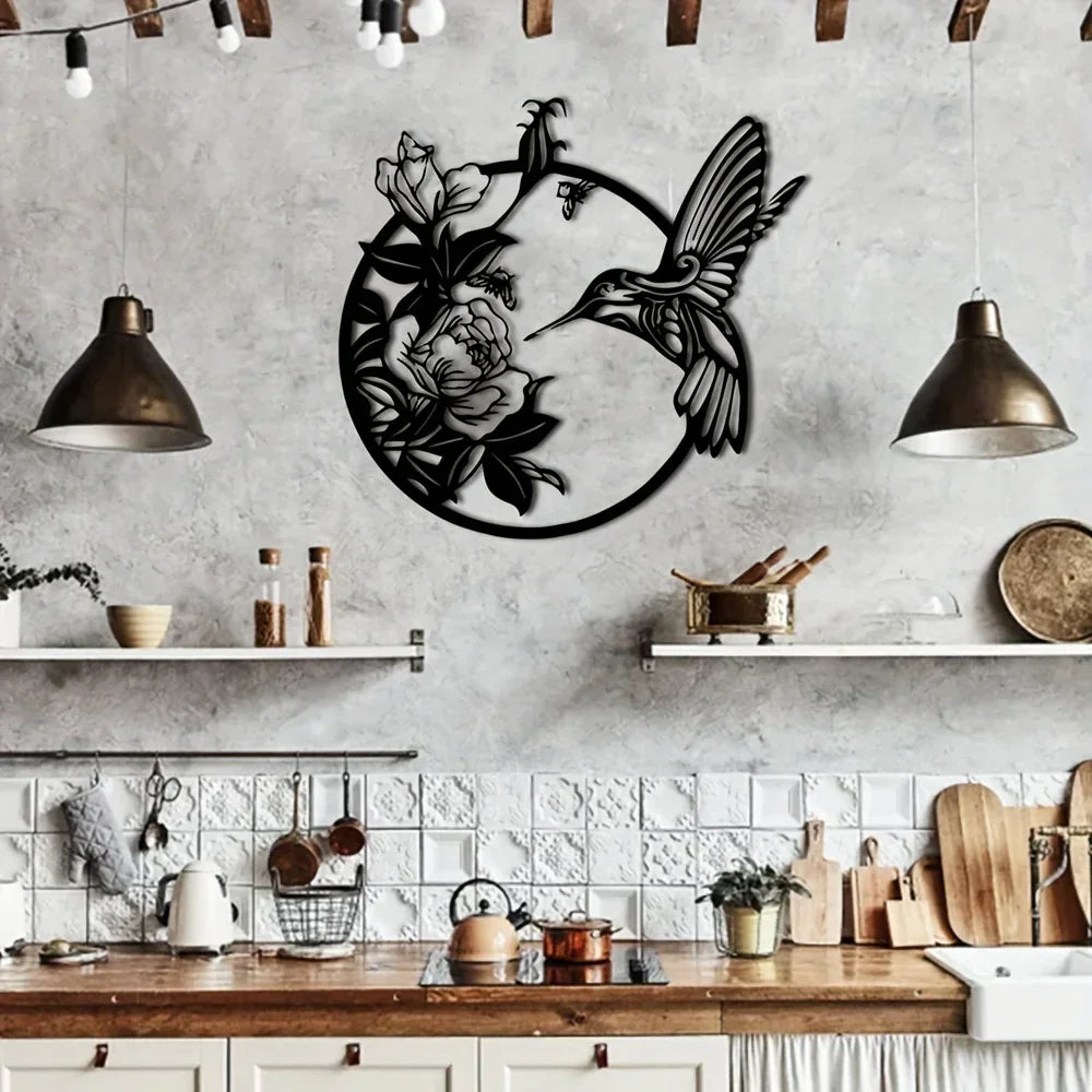 Circular Hummingbird Wall Art Decor, back view - House Of Avana