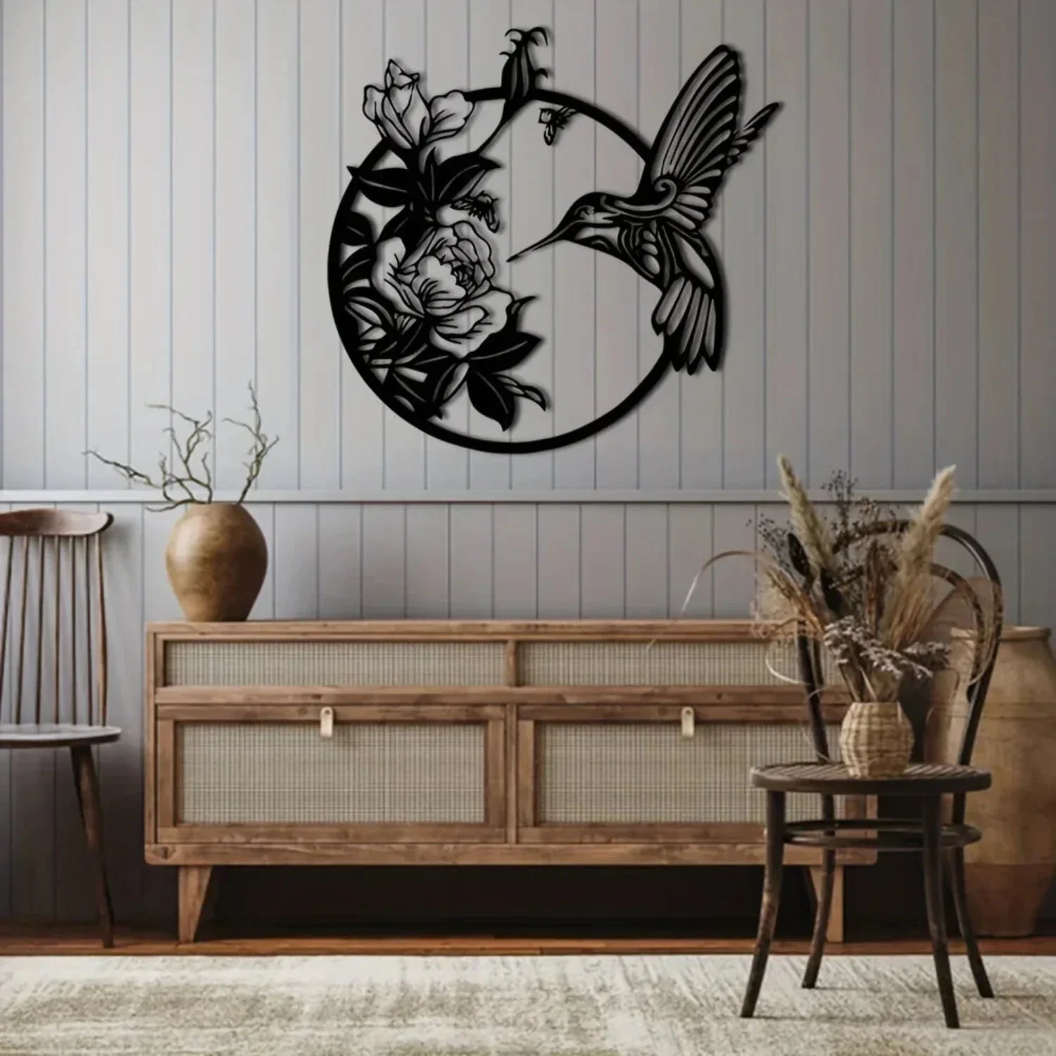 Circular Hummingbird Wall Art Decor, front view - House Of Avana