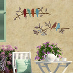 Transverse Metal Birds Wall Art - Vivid Colorful Birds on Branch with Hanging Leaves, Rustic Outdoor... - House Of Avana