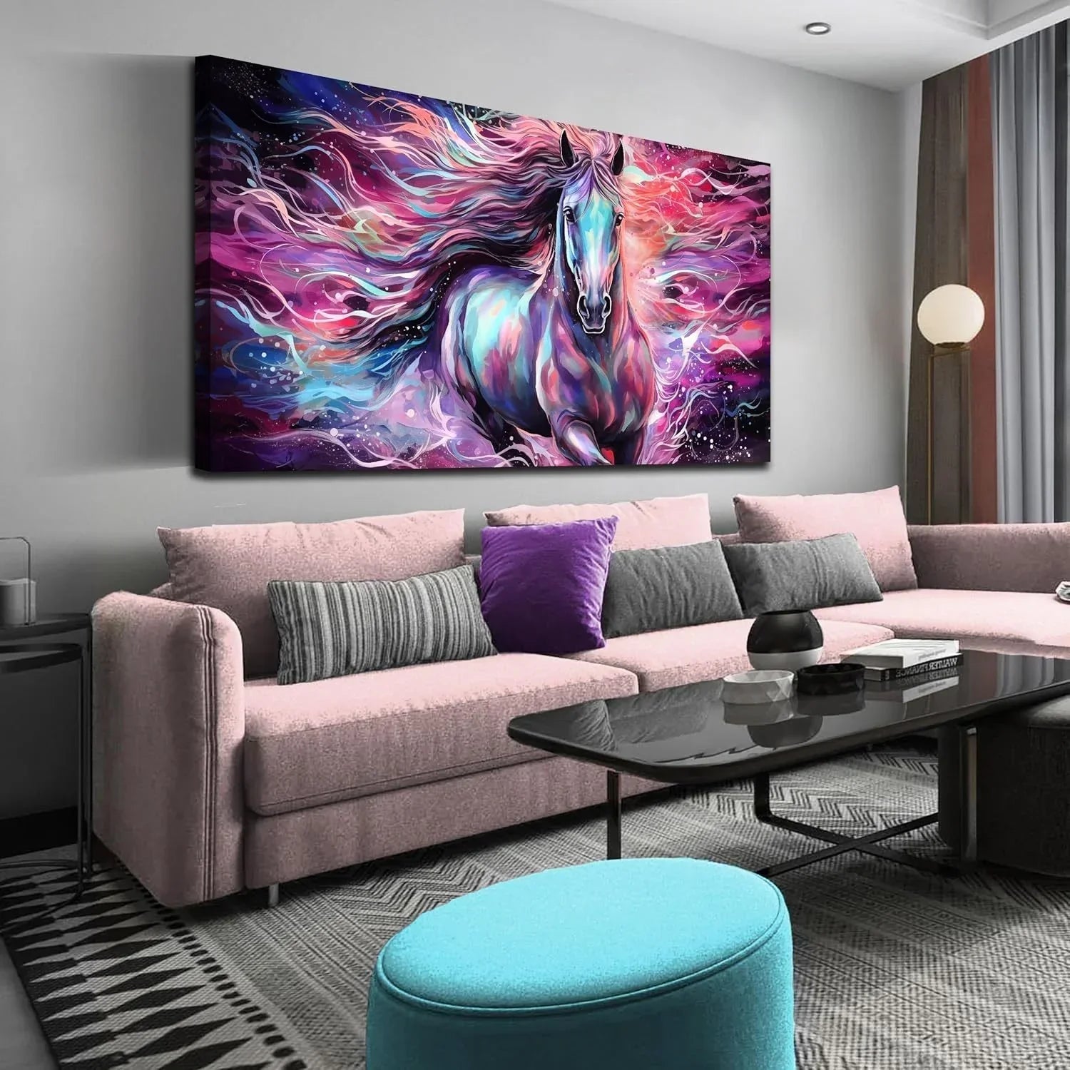 Horse Wall Art for Living Room, Colorful Canvas Wall-Art for Bedroom, Purple Animal Print Paingtings Wooden Frame - Thickness 1.5inch - House Of Avana