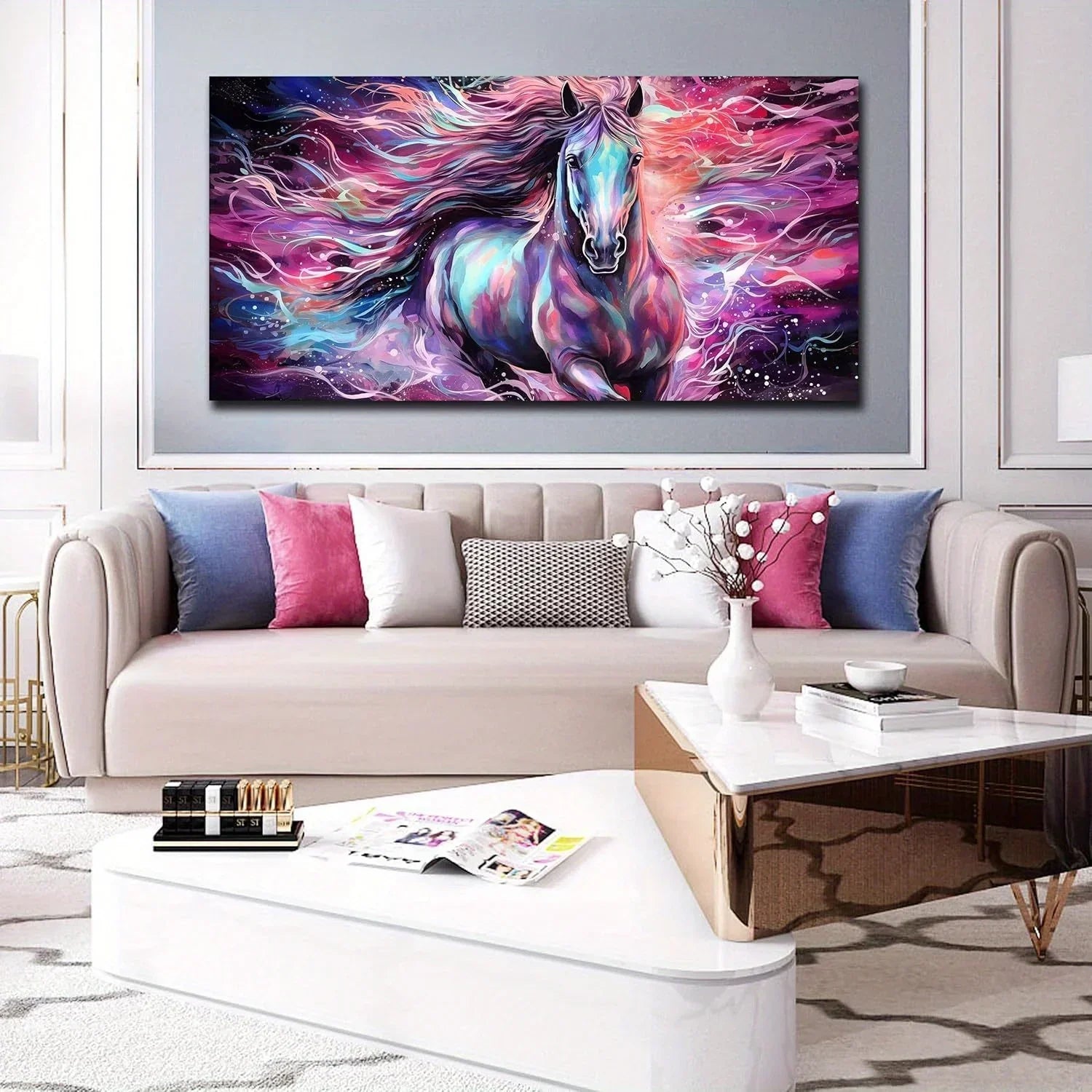 Horse Wall Art for Living Room, Colorful Canvas Wall-Art for Bedroom, Purple Animal Print Paingtings Wooden Frame - Thickness 1.5inch - House Of Avana