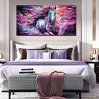 Horse Wall Art for Living Room, Colorful Canvas Wall-Art for Bedroom, Purple Animal Print Paingtings Wooden Frame - Thickness 1.5inch - House Of Avana