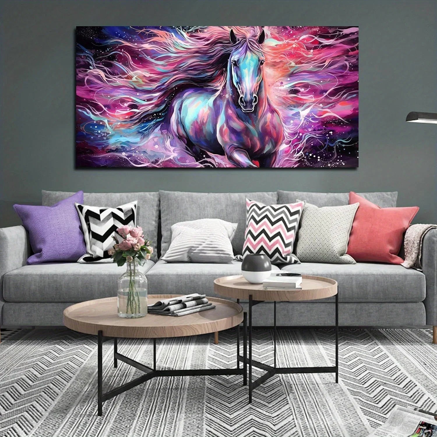 Horse Wall Art for Living Room, Colorful Canvas Wall-Art for Bedroom, Purple Animal Print Paingtings Wooden Frame - Thickness 1.5inch - House Of Avana