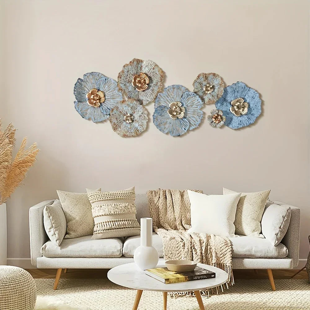 Multi-color Distressed Flower Metal Wall Art - House Of Avana