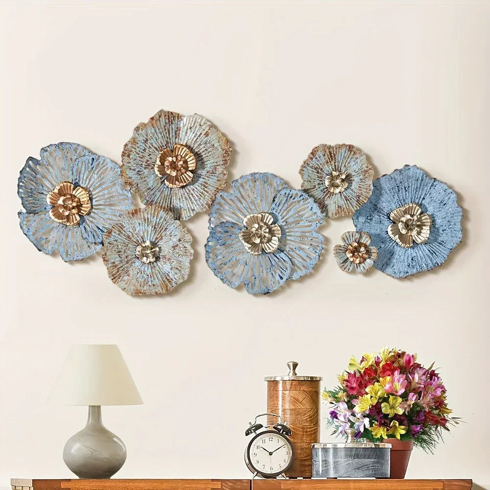 Multi-color Distressed Flower Metal Wall Art - House Of Avana