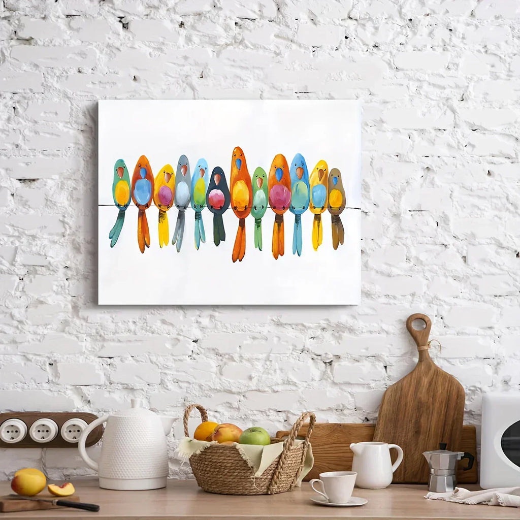 Colorful Birds Wall Art – Hand-painted Canvas with Wooden Frame, Whimsical Bird Painting, Perfect for... - House Of Avana